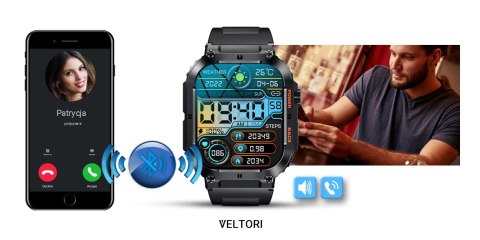 Smartwatch VELTORI VT200-1 Czarny Pasek Silikonowy VELTORI
