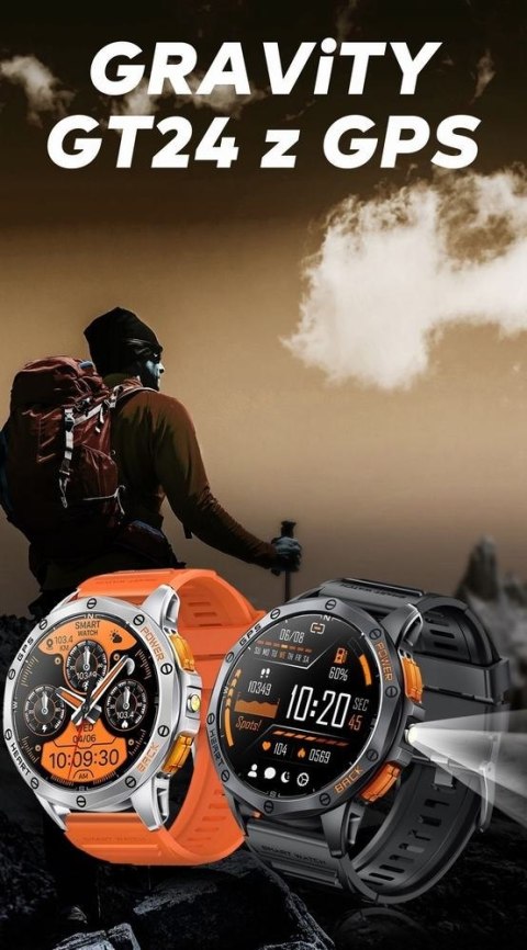 Smartwatch Męski GRAVITY GPS GT24-1 Czarny Pasek Silikonowy + Granatowy Pasek Silikonowy Gravity