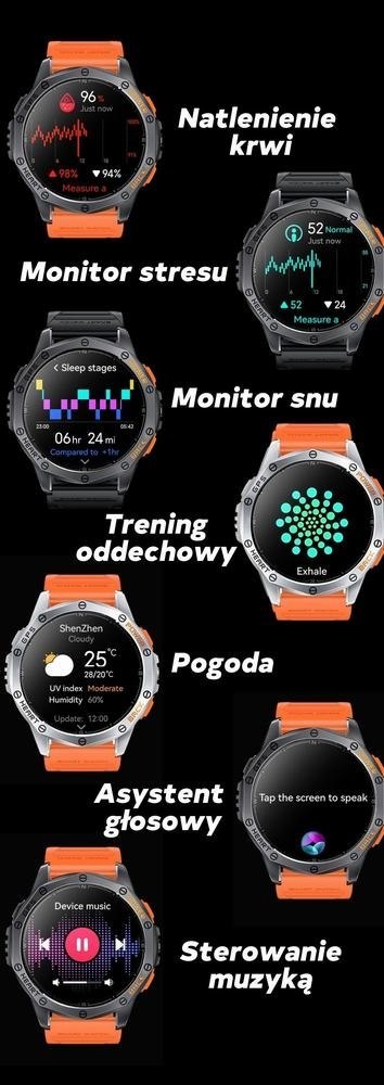 Smartwatch Męski GRAVITY GPS GT24-1 Czarny Pasek Silikonowy + Granatowy Pasek Silikonowy Gravity