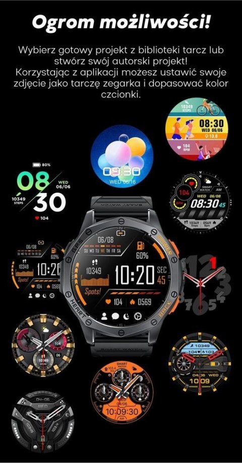 Smartwatch Męski GRAVITY GPS GT24-1 Czarny Pasek Silikonowy + Granatowy Pasek Silikonowy Gravity