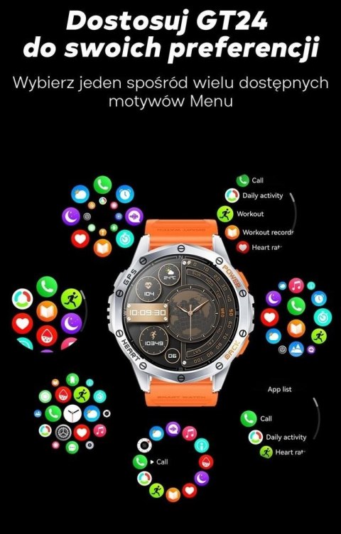 Smartwatch Męski GRAVITY GPS GT24-1 Czarny Pasek Silikonowy + Granatowy Pasek Silikonowy Gravity