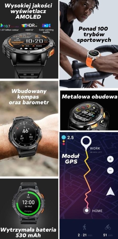 Smartwatch Męski GRAVITY GPS GT24-2 Czarny Pasek Silikonowy + Biały Pasek Silikonowy Gravity