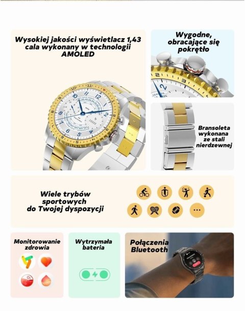 Smartwatch Męski GRAVITY GT16-2 Black / Czarna Bransoleta Gravity