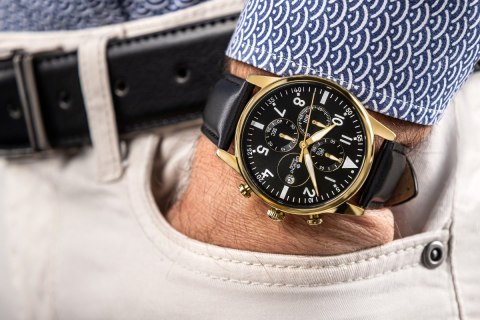 Zegarek Męski Giewont Chronograph Sapphire Czarno Złoty GW5630-A4 Giewont