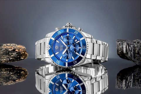 Zegarek Męski Giewont Chronograph Sapphire Srebrno Niebieski GW3970-B3 Giewont