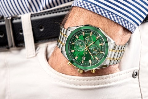 Zegarek Męski Giewont Chronograph Sapphire Srebrno Zielony GW7290-B7 Giewont