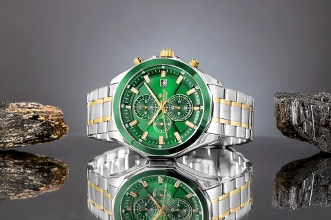 Zegarek Męski Giewont Chronograph Sapphire Srebrno Zielony GW7290-B7 Giewont
