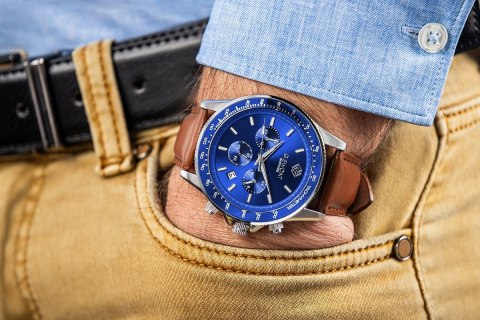 Zegarek Męski Giewont Chronograph Sapphire Brązowo Niebieski GW3520-A5 Giewont