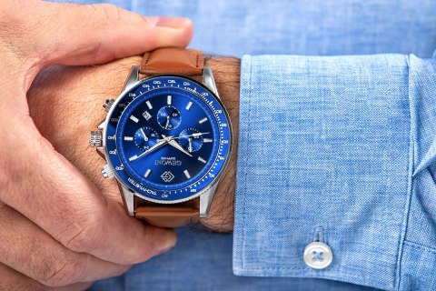 Zegarek Męski Giewont Chronograph Sapphire Brązowo Niebieski GW3520-A5 Giewont