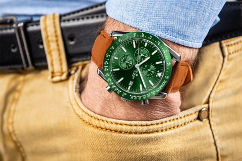 Zegarek Męski Giewont Chronograph Sapphire Brązowo Zielony GW8720-A3 Giewont