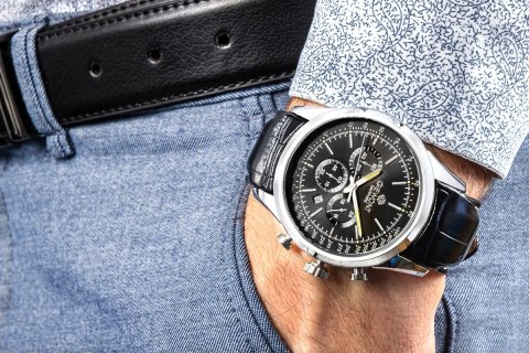 Zegarek Męski Giewont Chronograph Sapphire Srebrno Czarny GW7650-A2 Giewont
