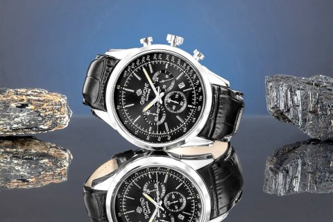 Zegarek Męski Giewont Chronograph Sapphire Srebrno Czarny GW7650-A2 Giewont