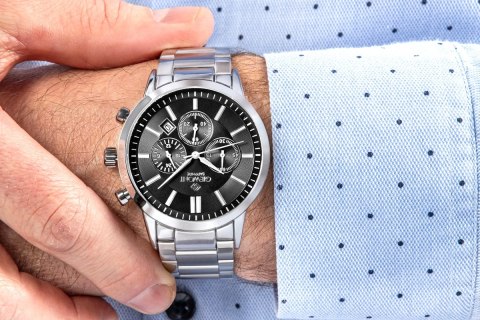 Zegarek Męski Giewont Chronograph Sapphire Srebrno Czarny GW8510-B1 Giewont