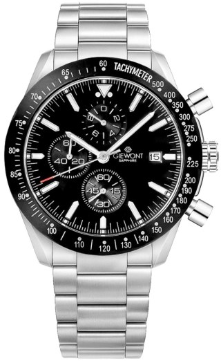 Zegarek Męski Giewont Chronograph Sapphire Srebrno Czarny GW8720-B2 Giewont