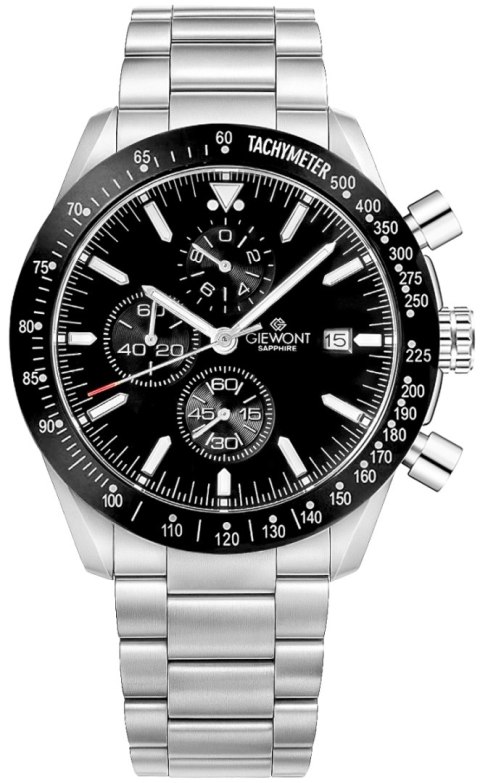 Zegarek Męski Giewont Chronograph Sapphire Srebrno Czarny GW8720-B2 Giewont