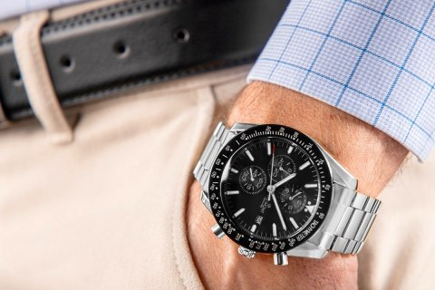 Zegarek Męski Giewont Chronograph Sapphire Srebrno Czarny GW8720-B2 Giewont