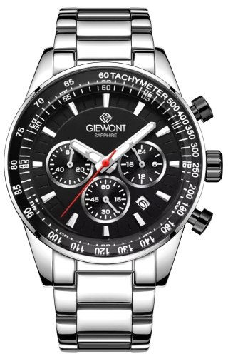 Zegarek Męski Giewont Chronograph Sapphire Srebrno Czarny GW9140-B1 Giewont