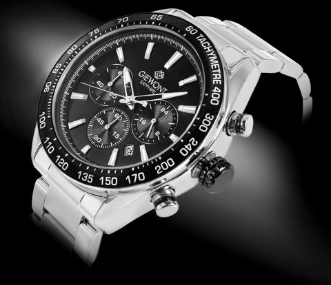 Zegarek Męski Giewont Chronograph Sapphire Srebrno Czarny GW9580-B1 Giewont