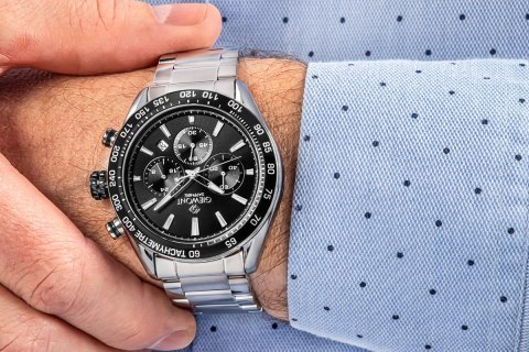Zegarek Męski Giewont Chronograph Sapphire Srebrno Czarny GW9580-B1 Giewont