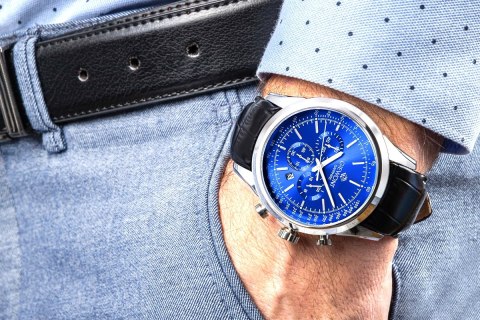 Zegarek Męski Giewont Chronograph Sapphire Srebrno Niebieski GW7650-A3 Giewont