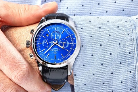Zegarek Męski Giewont Chronograph Sapphire Srebrno Niebieski GW7650-A3 Giewont