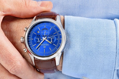 Zegarek Męski Giewont Chronograph Sapphire Srebrno Niebieski GW7650-A5 Giewont