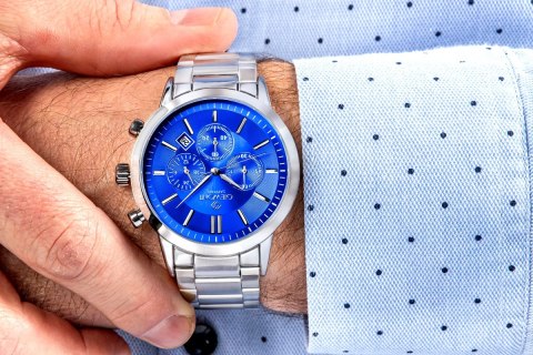 Zegarek Męski Giewont Chronograph Sapphire Srebrno Niebieski GW8510-B3 Giewont