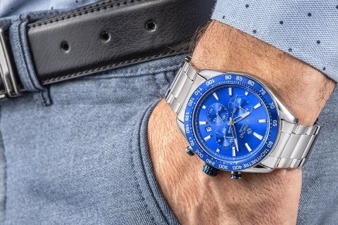 Zegarek Męski Giewont Chronograph Sapphire Srebrno Niebieski GW9580-B3 Giewont