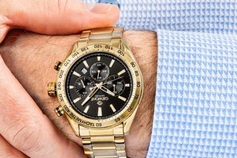 Zegarek Męski Giewont Chronograph Sapphire Złoto Czarny GW9580-B4 Giewont