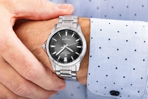Zegarek Męski Giewont Elegance Sapphire Srebrno Czarny GW5160-B2 Giewont