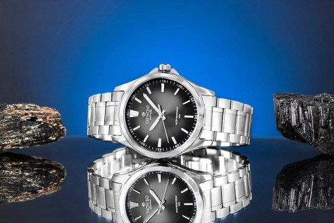 Zegarek Męski Giewont Elegance Sapphire Srebrno Czarny GW5160-B2 Giewont