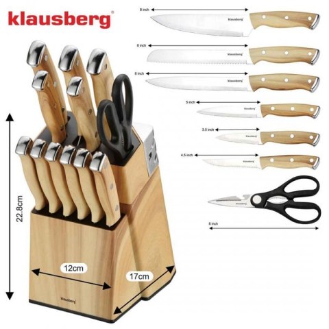ZESTAW NOŻY KUCHENNYCH I DO STEKÓW W BLOKU KLAUSBERG KB-9038 Klausberg