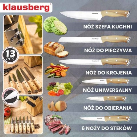 ZESTAW NOŻY KUCHENNYCH I DO STEKÓW W BLOKU KLAUSBERG KB-9038 Klausberg