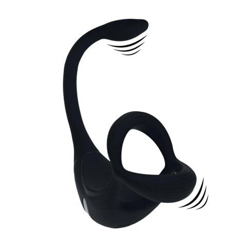 Remote Control Vibrating Silicone Tri O Cockring with Prostate Stimulator - Black SHOTS