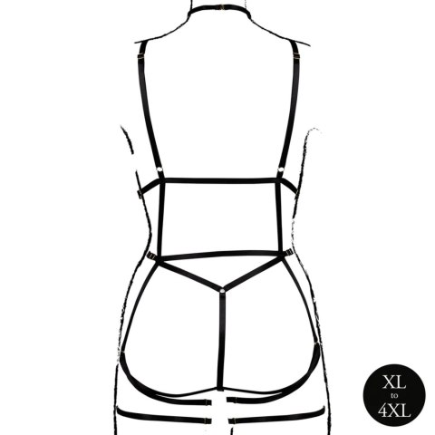 Strappy Open Cup Body Harness with Garters - Plus Size - Black SHOTS