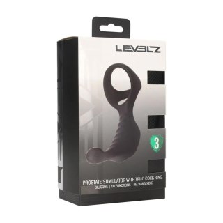 Wibrujący stymulator prostaty z trójpierścieniowym cockringiem - czarny Levelz