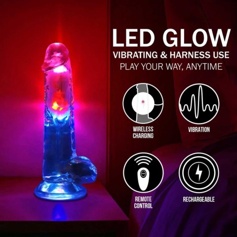 LED Vibrating Straight Cock with Balls - 20 cm - Transparent SHOTS