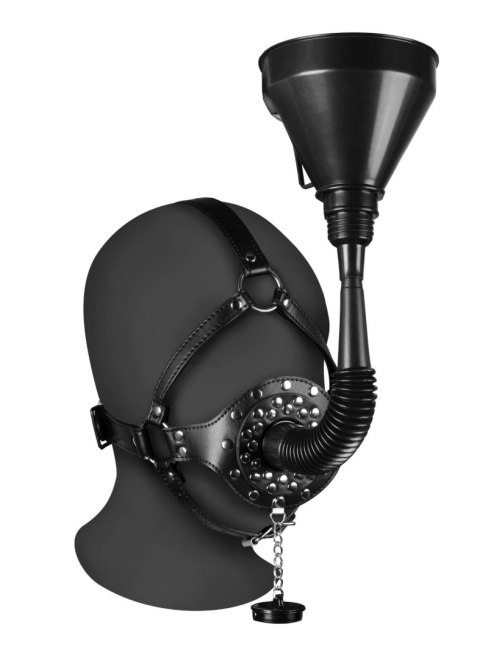 Open Mouth Gag Head Harness with Funnel - Black SHOTS