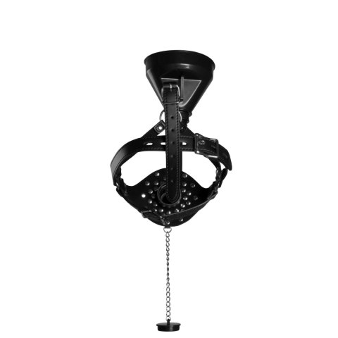 Open Mouth Gag Head Harness with Funnel - Black SHOTS