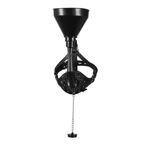 Open Mouth Gag Head Harness with Funnel - Black SHOTS