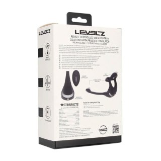 Remote Control Vibrating Silicone Tri O Cockring with Prostate Stimulator - Black Levelz