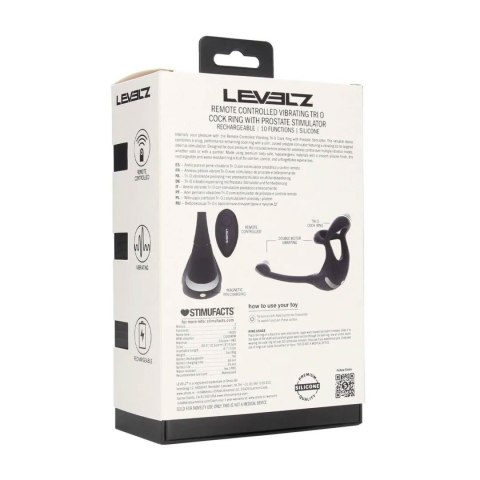 Remote Control Vibrating Silicone Tri O Cockring with Prostate Stimulator - Black Levelz