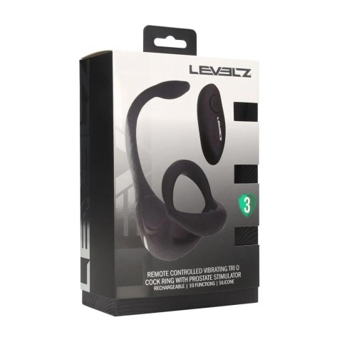 Remote Control Vibrating Silicone Tri O Cockring with Prostate Stimulator - Black Levelz