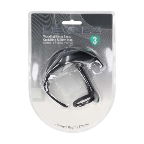 Adjustable Bunny Vibrating Silicone Lasso Cockring and Shaft Loop - Black SHOTS