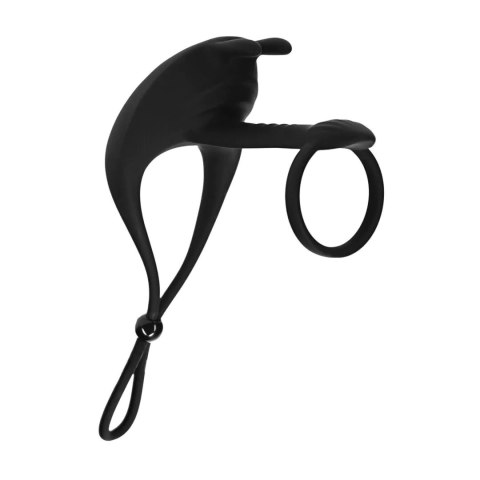 Adjustable Bunny Vibrating Silicone Lasso Cockring and Shaft Loop - Black SHOTS