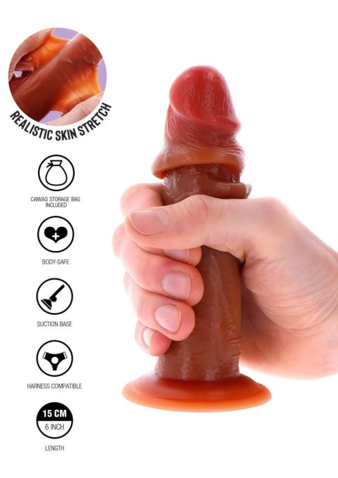 Dildo z ruchomym napletkiem ToyJoy silikonowe karmel 15 cm TOYJOY
