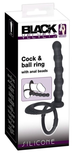 Pierścień na penisa i jądra z dildo analnym Black Velvets silikonowy Black Velvets