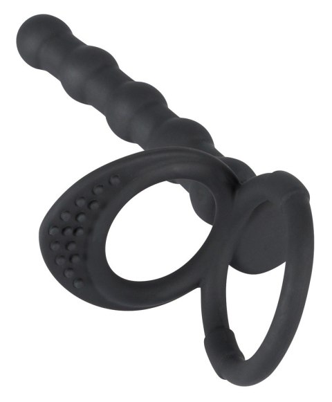 Pierścień na penisa i jądra z dildo analnym Black Velvets silikonowy Black Velvets