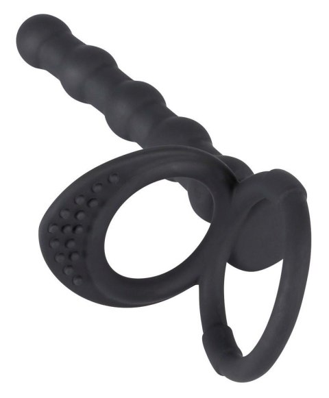 Pierścień na penisa i jądra z dildo analnym Black Velvets silikonowy Black Velvets