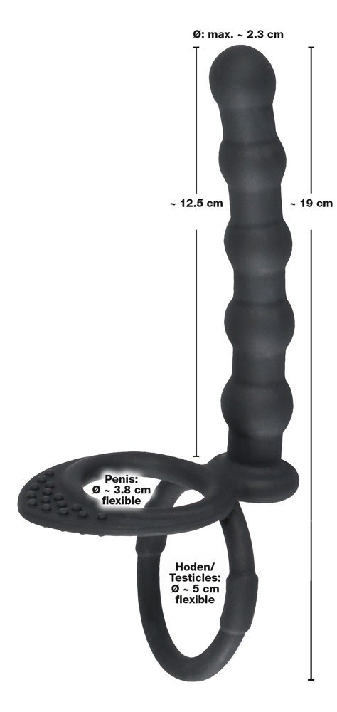 Pierścień na penisa i jądra z dildo analnym Black Velvets silikonowy Black Velvets